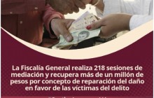 La Fiscalía General realiza 218 sesiones de mediación y recupera más de un millón de pesos por concepto de reparación del daño en favor de las víctimas del delito