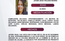 El Protocolo Estatal Alerta Alba, solicita su apoyo y colaboración para difundir los datos de esta persona que no ha sido localizada.Favor de comunicarse a los teléfonos de la Fiscalía General del Estado. 312 316 45 80, 312 316 45 81, 312 316 45 82, 312 316 45 83, 312 316 45 84, 312 316 45 85, 312 316 45 86, 312 316 45 87, 312 316 45 88, 312 316 45 89.
