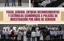 Fiscal General entrega reconocimientos y estímulos económicos a Policías de Investigación por años de servicio